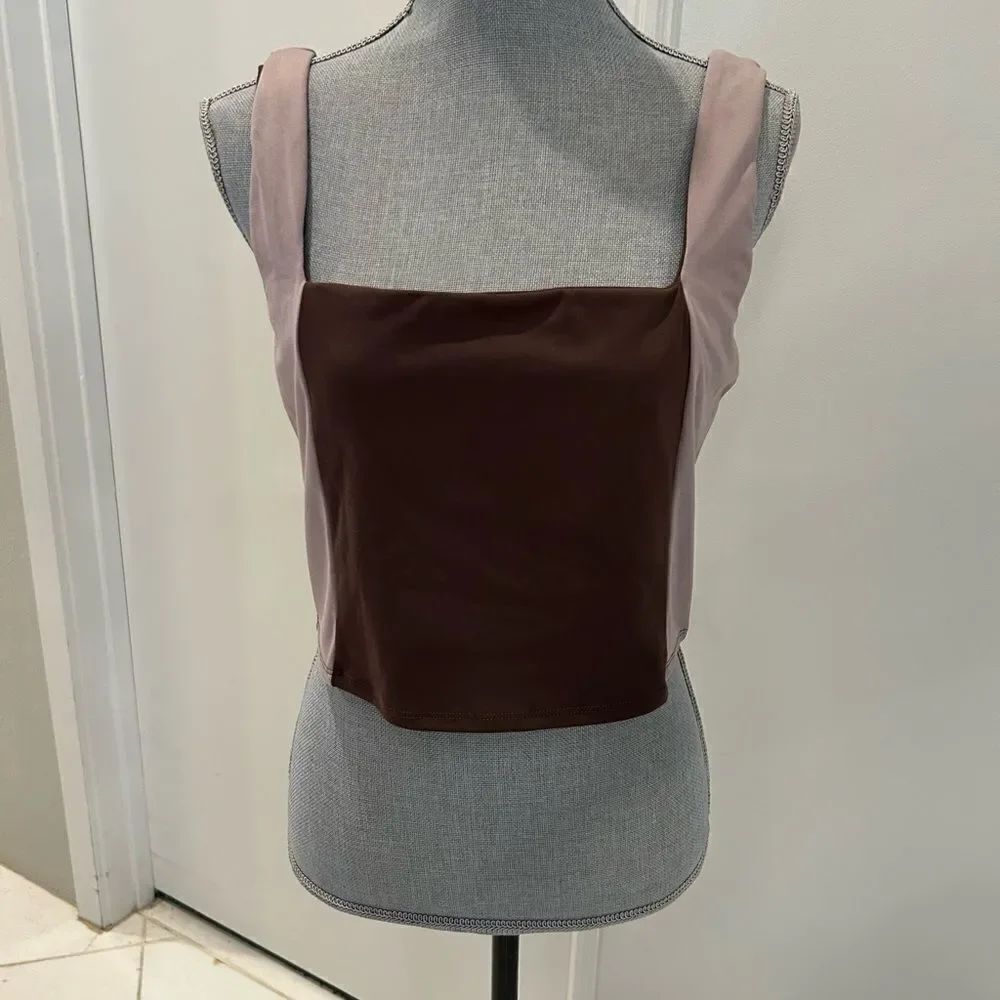 Sincerely Jules Brown and Pink Fitted Crop Tank Top
